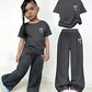 "Cute Bow Co-ord Set for Girls - Charcoal Grey"