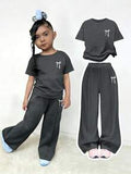 "Cute Bow Co-ord Set for Girls - Charcoal Grey"