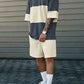 "Modern Color Block Co-ord Set - Navy & Beige"