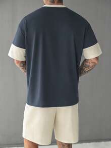 "Modern Color Block Co-ord Set - Navy & Beige"