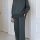 Casual Travel Stand Collar Side Zipper Top Straight Pants Two-Piece Set