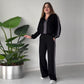 Women's Zipper Lapel Tops & Pants 2-Piece Set