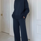 Casual Travel Stand Collar Side Zipper Top Straight Pants Two-Piece Set